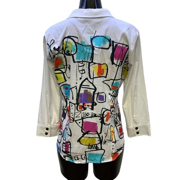 *Simply Dolcezza White Multi Color Blouse Medium - Picture 3 of 5
